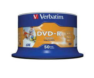 Диск DVD-R Verbatim 4.7Gb 16x, туба по 50 шт., с поверхностью для струйной печати