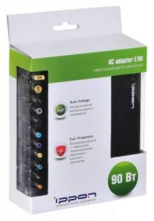 Универсальный адаптер для ноутбуков Ippon E90 автоматический 90W 15V-19.5V 8-connectors 6A от бытовой электросети LED индик